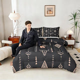 Erosebridal Bull Skull Comforter Set Full Boho Bedding Ethnic Horns Bedding Comforter Sets Black Brown Tribal Symbol Mysterious Aztec Room Decor Abstract Geometric Duvet Insert for Men Boys Erosebridal