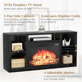 YESHOMY Electric Fireplace TV Stand for Televisions up to 65+ Inch, Media Entertainment Center Console Table with Four Open Storage Shelves & Cabinets, 58 Inch, Dark Black YESHOMY