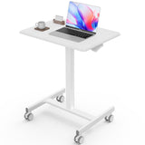 Sweetcrispy Mobile Small Stading Desk - Sit Stand Desk, Portable Rolling Laptop Desk with Lockable Wheels, Computer Workstations, Adjustable Height, White Sweetcrispy