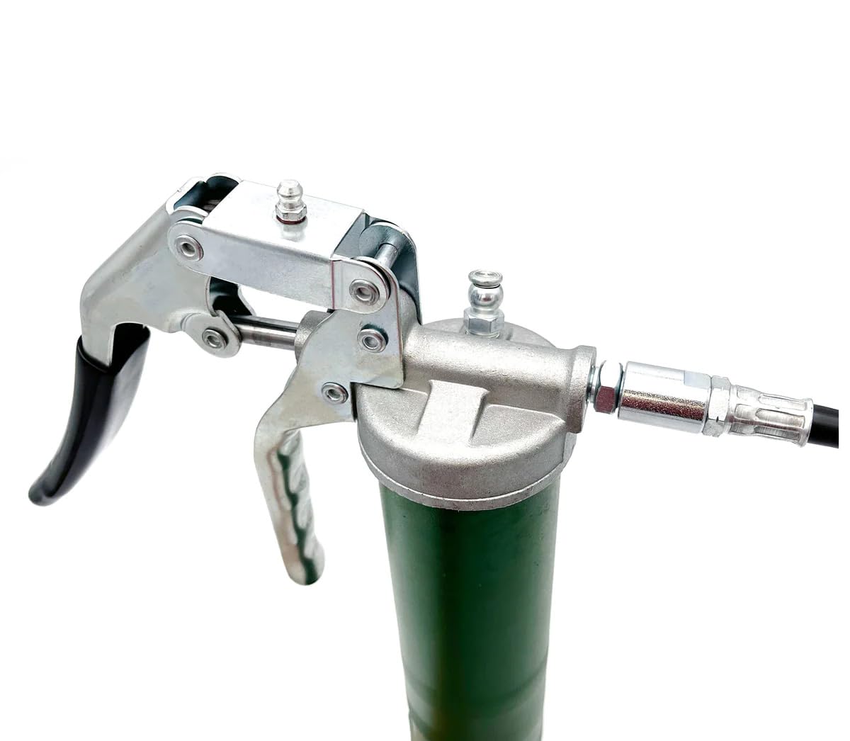 LockNLube Heavy-Duty Pistol Grip Grease Gun. Includes our patented LockNLube® Grease Coupler (Locks On, Stays On, Won't Leak!) plus a high-quality 20" hose and in-line hose swivel LockNLube