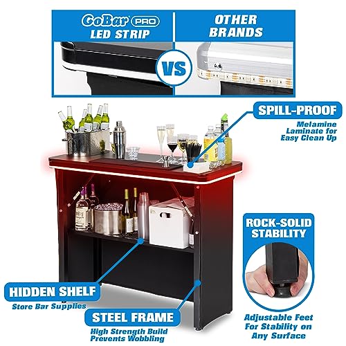 GoPong GoBar PRO Commercial Grade LED Portable Bar Table - Mobile Bartender Station with Skirt & Carry Case - WoodArtSupply