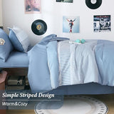 Blue Comforter Set Twin Size,Classic Striped Comforters for Boys&Girls,5 Pieces Bed in A Bag Simple Neutral-Style Bedding Sets for Kids Teen Cottolester