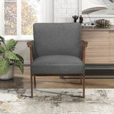 Lexicon Mid Century Modern Accent Chair, Upholstered Lounge Armchair, Single Sofa Seat, Brown Finish Solid Wood Framed Comfy Side Chairs for Living Room/Bedroom/Office/Waiting Area, Dark Gray Lexicon