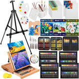 Nicpro 158PCS Deluxe Large Painting Kit with Metal and Solid Beech Wood Easel, Acrylic, Oil & Watercolor Paint Set, Paint Brushes, Canvases, Palette, Paper Pad, Professional Art Set for Adults Artist Nicpro