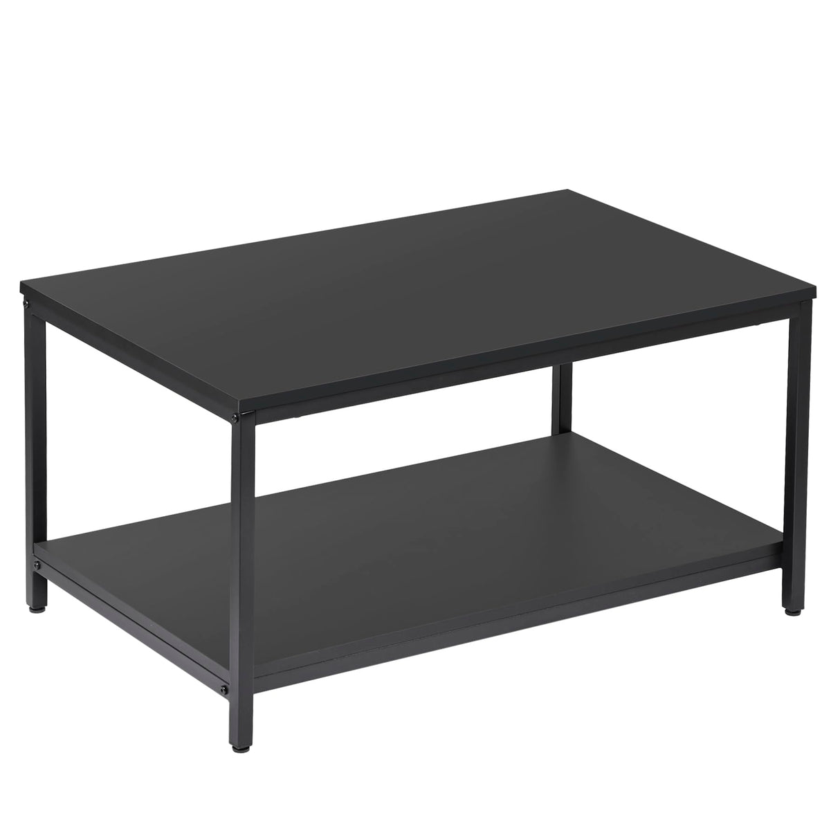 SUPER DEAL 2-Tier Industrial Coffee Table with Storage Shelf for Small Apartment Living Room, Rectangle Wood and Stable Metal TV Stand Side End Table, Black SUPER DEAL