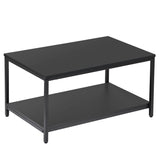 SUPER DEAL 2-Tier Industrial Coffee Table with Storage Shelf for Small Apartment Living Room, Rectangle Wood and Stable Metal TV Stand Side End Table, Black SUPER DEAL