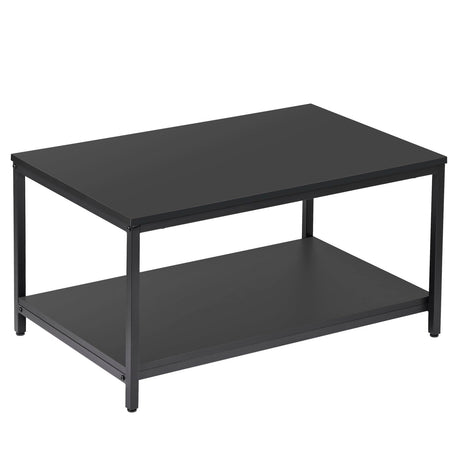 SUPER DEAL 2-Tier Industrial Coffee Table with Storage Shelf for Small Apartment Living Room, Rectangle Wood and Stable Metal TV Stand Side End Table, Black SUPER DEAL