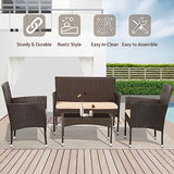 FDW Patio Furniture Set 4 Pieces Outdoor Rattan Chair Wicker Sofa Garden Conversation Bistro Sets for Yard (Brown) FDW