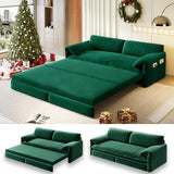 UPYOOE 63.8" Futon Sofa Bed Queen Size, Pull Out Bed, 3-in-1 Convertible Sleeper Sofa with Side Pocket, Modern Velvet Futon Couch for Living Room, Small Space, Apartment, Bedroom, Green UPYOOE