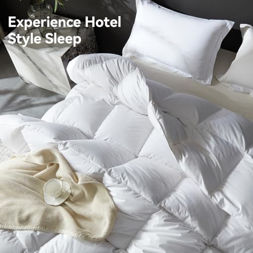 L LOVSOUL Goose Feather Down Fiber Comforter Queen Size, 100% Organic Cotton Fabric Duvet Insert,1200TC,750+Fill Power, Hotel Collection, All Season White Bedding Comforters with 8 Tabs L LOVSOUL