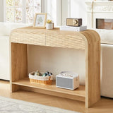 affeivul Curved Console Table Arch with Storage, Narrow Entryway Table with Drawers, 43.3'' Couch Table Behind Sofa Long and Skinny for Living Room TV, Hallway Entrance Foyer, Mid Century Boho Rattan affeivul