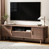 DAMCROP Fluted TV Stand, 62 Inch Mid Century Modern Media Console Table with Sliding Tambour Door Farmhouse Sideboard Buffet Cabinet Fits TVs up to 75 inch, Wood Entertainment Center for Living Room DAMCROP