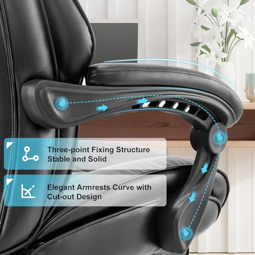 COLAMY Office Chair with Retractable Footrest, Ergonomic High Back Design Executive Computer Desk Chair with Removable Lumbar Pillow, 90-135°Reclining, Thick Bonded Leather for Home Office Work, Black COLAMY