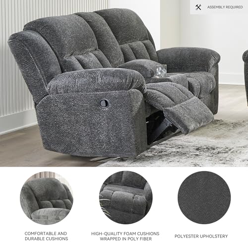 Signature Design by Ashley Frohn Contemporary Manual Reclining Loveseat with Console with Console, Storage and Cup Holders, Gray Signature Design by Ashley