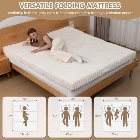 5-in-1 Convertible Sofa Bed,54" Boneless Couch Tri Folding Floor Mattress with Removable L-Shaped Armrests & Handle,Corduroy Futon Couch Sleeper with Pull Out Bed for Living Room Bedroom Apartment feliz home