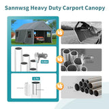 10x16FT Heavy Duty Carport Canopy,Extra Large Portable Car Tent Garage with Roll-up Windows and All-Season Tarp Cover,Removable Roof&Side Wall for Car, SUV,Boats&Truck Shelter Logic Storage Sannwsg