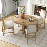 LUMISOL 5 Piece Round Extendable Dining Room Table Set with Chairs for Saving Space Solid Wood Round Kitchen Table Set, Natural Wood Wash LUMISOL