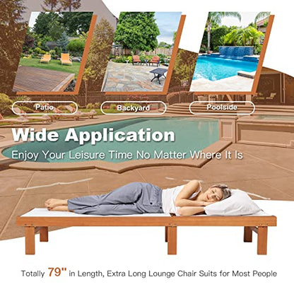 Tangkula Outdoor Wood Chaise Lounge Chair, Patio Chaise Lounger with 5-Postion Adjustable Back, Eucalyptus Wood Reclining Lounge Chair with Breathable Fabric for Poolside Lawn Backyard (1, Wh - WoodArtSupply