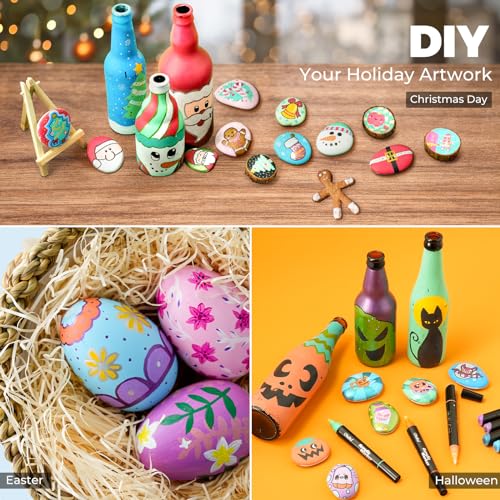 Ohuhu 30 Colors Acrylic Paint Pens : Dual Tips (Round & Fine) Acrylic Markers High Opacity Paint Markers Waterproof Lightfast for Rock Painting Easter Eggs Wood Glass Ceramic Canvas Ohuhu