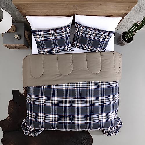 Wrangler- Twin Duvet Cover Set, Soft & Reversible Bedding, Yellowstone Inspired, 2 Piece Bed Set with Matching Pillowcase (City Flats Plaid Blue) Wrangler