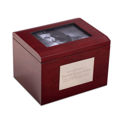 Deering Moments Custom Personalized Solid Wood Cremation Urn with Picture Frame, up to 260lb - WoodArtSupply