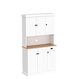 RASOO 71" Pantry Cabinet Kitchen Hutch Buffet Sideboard Oven Countertop Storage Microwave Cabinet with 3 Doors Upstairs and 3 Doors downstairs and 1 Drawer, White RASOO