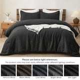 PHF Ultra Soft Waffle Weave Comforter Set Queen Size, 3 Pieces Lightweight Breathable Comfy Bedding Set, Comfy Textured 1 Comforter with 2 Pillow Shams, Black PHF