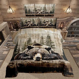 Feelyou Grizzly Bear Comforter Set Queen Size, Wild Animal Hunting Quilt Set with 2 Pillowcases, Western Cabin Bedding Set 3pcs for Kids Boys Teens Room Decor, Rustic Country Farmhouse Duvet Insert Feelyou