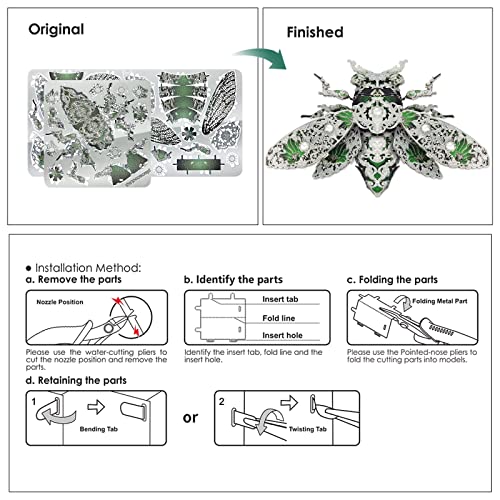 Piececool Metal 3D Puzzles for Adults, Cicada 3D Model Building Kits Insect Themed Animal Fashion Brooch Assembling DIY Crafts Creative Gifts