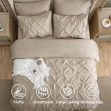 Bedsure King Size Comforter Set Beige - Bed in a Bag Bedding Set 7 Pieces, GentleSoft™ Pintuck Bed Set Gift for Family, Pinch Pleat Beige Comforter with Sheets, Pillowcases & Shams Bedsure