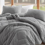 Comfort Spaces Queen Comforter Set Reversible Feather-Soft Plush Comforters for Queen Size Bed All Season Lightweight Shearling Fleece Sherpa Comforter Queen Size Bed Set, Full/Queen, Grey 3 Piece Comfort Spaces