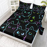 Axolotl Kids Bedding Cute Cat Sheet Set Twin Size, Gradient Line, 4Pcs Kawaii Cat Bed Sets with 1 Fitted Sheet 1 Flat Sheet 2 Pillowcases for Kids Boys Girls Adults Teens, Black Axolotl