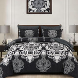 Mybedsoul King Size comforter set, 7 Pieces Boho Bed in a Bag for King Bed, Black Damask Comforter Set with Sheet, Pillowcases & Shams, Soft Microfiber Lightweight Bedding Set for All Season(90"x104") Mybedsoul