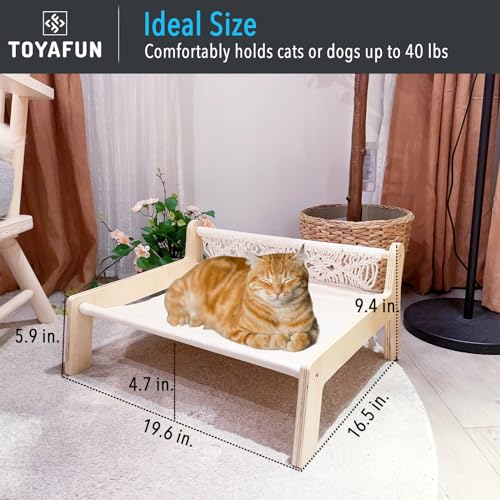 TOYAFUN Boho Cat Hammock Bed - Macrame Elevated Cat Bed for Indoor Cats, Free-Standing Breathable Cat Chair, Wooden Cat Swing Bed Pet Furniture Gift for Cats and Small Dogs TOYAFUN