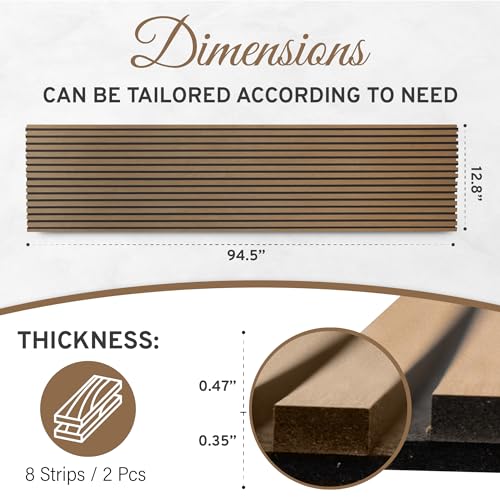 DOGBERRY 2 Pack Acoustic Wood Wall Panels, Decorative Soundproof Panels for Walls and Ceiling,n, 3D Slat Wood Wall Panels (94.49” x 25.4” Total Coverage, Smokey Oak) DOGBERRY