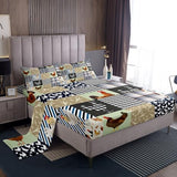 Feelyou Chicken Bed Sheets Set King Size Rooster Hen Print Sheet Set for Kids Boys Girls Decor Cute Blue Grey Green Sheets with Deep Pocket Fitted Sheet Geometric Bedroom Feelyou