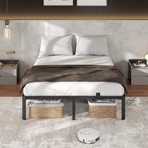 Metal Bed Frame Full Size, 14 Inch 3500 lbs Heavy Duty Platform Bed Frames Steel Slats Noise Free No Box Spring Needed, Easy Assemble Sturdy Bedframe Rounded Corner with Storage and Mattress Retainers BOLTRISE