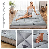 MAXYOYO Grey Triangle Futon Mattress, Padded Japanese Floor Mattress Quilted Bed Mattress Topper, Extra Thick Folding Sleeping Pad Breathable Floor Lounger Guest Bed for Camping Couch, Full MAXYOYO