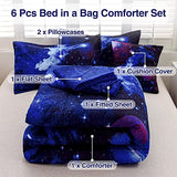 A Nice Night Galaxy 6Pcs Bedding Sets Outer Space Comforter Bed in a Bag 3D Printed Quilt,for Children Boy Girl Teen Kids,Full 6Pcs A Nice Night