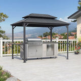 PURPLE LEAF 6.5' X 10' Hardtop Grill Gazebo for Patio Permanent Aluminum Barbeque Shelter Gazebo Canopy with Ceiling Hook and Shelves Double Tiered Grey Outdoor BBQ Gazebo PURPLE LEAF