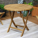 Sunnydaze Round Folding Solid Teak Outdoor Dining Table - Light Wood Stain Finish - 31 Inches Sunnydaze