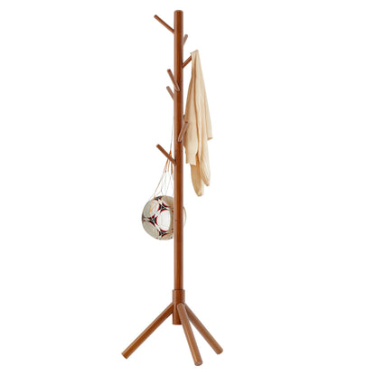 Aibiju Wood Coat Rack Freestanding, Coat Tree with 8 Hooks, 3 Height Options, Suitable for Kids and Adult, Coat Stand for Bedroom Office Entrance Brown YD-1006