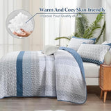 WONGS BEDDING Blue Quilt Twin Size, Bohemian Stripe Quilt Sets 2 Pieces Blue Boho Quilted Bedspread Set Lightweight Microfiber Coverlet Bedding Set All Season (68"×86") WONGS BEDDING
