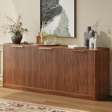 Evermagin 67" Fluted Walnut Buffet Cabinet Sideboard with Storage, Large Credenza with 6 Doors, Wood Mid Century Modern Sideboard for Kitchen and Living Room (67" W*31.5" H*15.7" D) Evermagin
