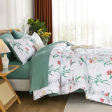 Drucon Comforter Set King Size, 7 Pieces White Green Floral Botanical Comforter Sets, Reversible Bed in a Bag Soft Lightweight Microfiber Bedding Sets for All Seasons (90"x104") Drucon
