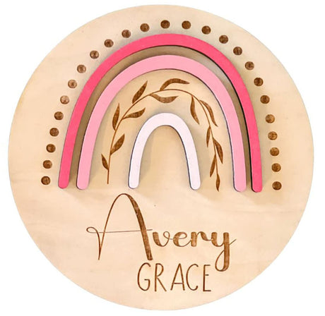 Personalized Birth Announcement Sign for Hospital - Single Sided - Wooden Newborn Announcement Sign - Name Baby Announcement Rainbow Sign Customized Generic