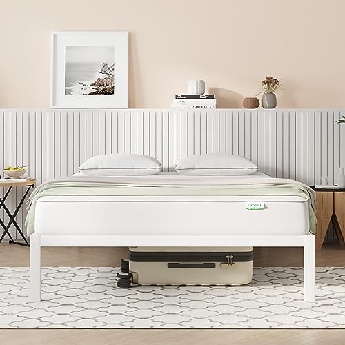 Novilla Queen Metal Platform Bed Frame with Wood Slat Support – Easy Assembly, White Finish - WoodArtSupply