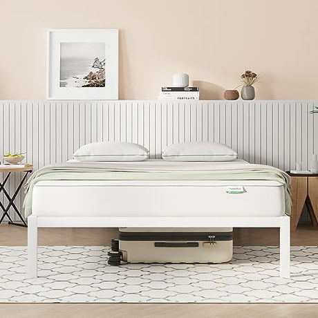 Novilla Queen Metal Platform Bed Frame with Wood Slat Support – Easy Assembly, White Finish Novilla