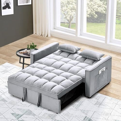 MilleLoom 3 in 1 Convertible Sleeper Sofa Bed, Futon Sofa Bed, Pull Out Loveseat Sleeper with Adjustable Backrest, Storage Pockets with 2 Pillows for Living Room Bedroom