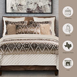 Paseo Road Chalet Aztec Western Bedding, 3 Piece King Comforter Set, Cream Brown Geometric Pattern, Chenille Jacquard Southwestern Indian Modern Rustic Comforter with Pillow Shams Paseo Road